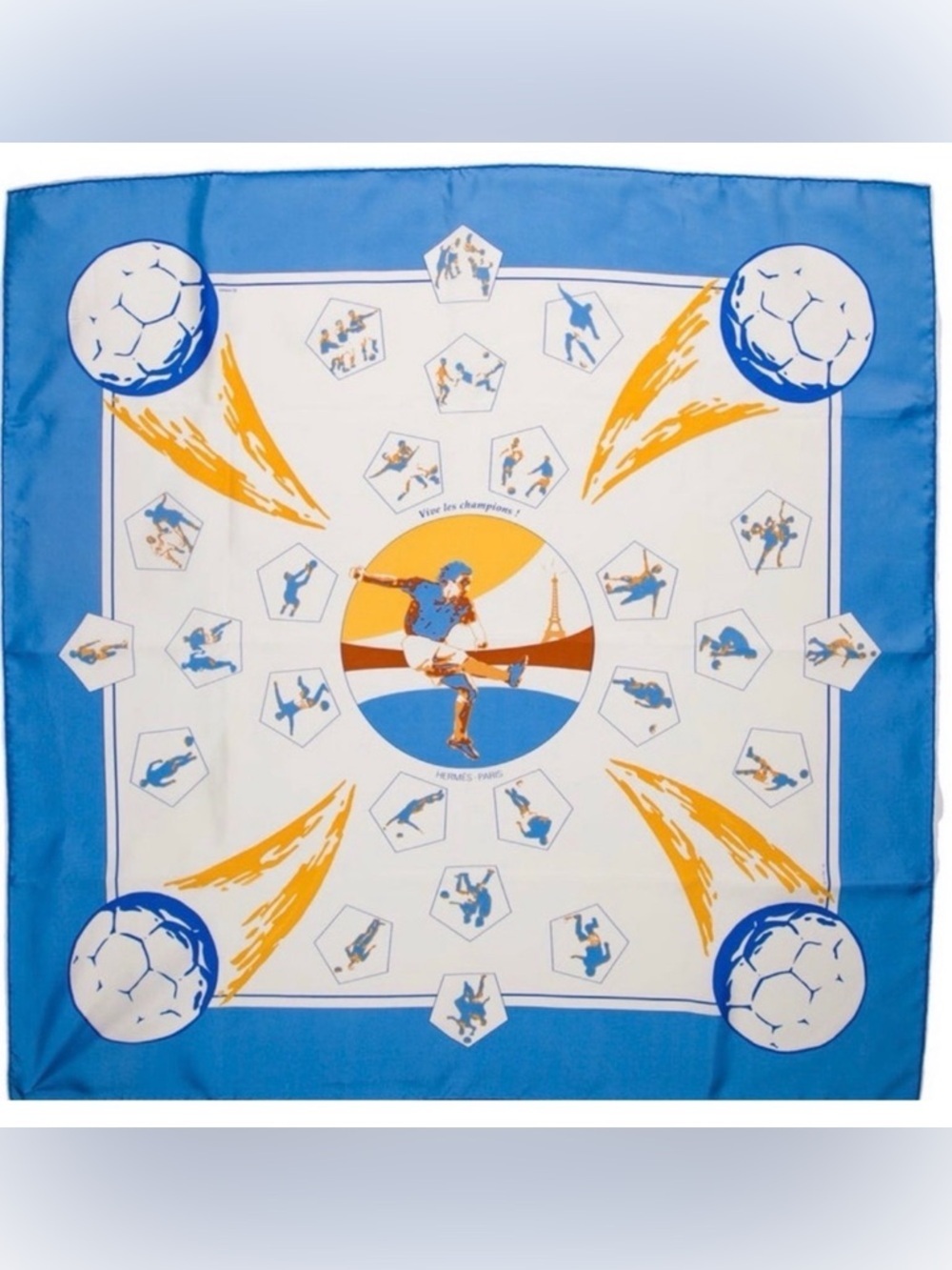 HERMES Limited Edition Rare Collectors Carre 90 “Vive Les Champions!” Silk Scarf